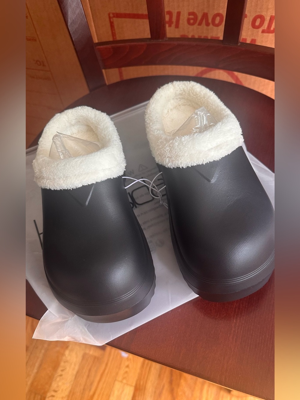Cozy Black Faux-Fur Lined Slip-On Clogs